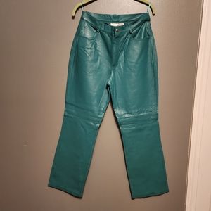 VTG NWT Newport News 100% teal leather straight leg pants size 12P